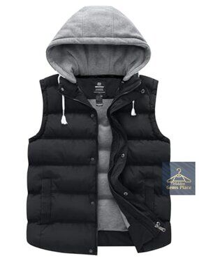 Plus Size Quilted Puffer Vest Hooded Warm Winter Sleeveless Jacket